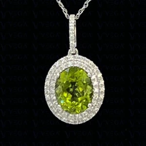 7.70ct Oval Cut Natural Peridot & Diamond Pendant 18k White Gold Plated No Chain - Picture 1 of 10
