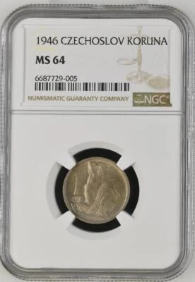 Czechoslovakia 1 Koruna 1946 NGC MS 64 - Image 1 of 2