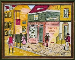 Pintura al óleo original de la escena colonial de Filadelfia - Imagen 1 de 10