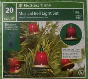 VTG Holiday Time 8 ft 20 Musical Red Bell Light Set 25 Songs 8 Functions NIB - Picture 1 of 4