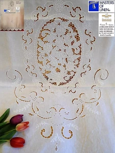 TENDA  PURO LINO RICAMO A MANO INTAGLIO RICCO cm. 310 x 240 col.  bianco - Foto 1 di 19