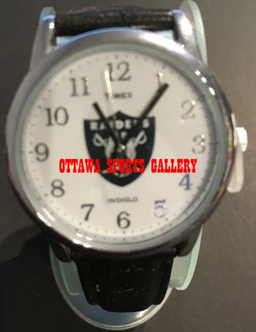 TIMEX INDIGLO LICENSED NFL WATCH WITH LEATHER BAND • OAKLAND RAIDERS (M07) Cover