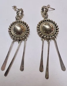 CRJ Little Yellowhorse Rising Sun Sterling Silver Concho Dangle Earrings 2.75” - Picture 1 of 4