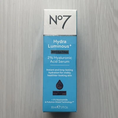 Suero hidratante luminoso No7 Hydra 2 % ácido hialurónico + 5 % niacinamida 1 oz caja nueva Foto 1 de 4