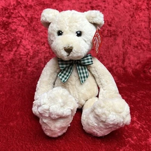 Etiqueta de oreja de oso de peluche beige tostado felpa rellena oso piernas largas guinga arco a cuadros - Imagen 1 de 12