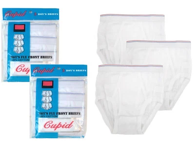 6 pc BOYS White Briefs Cotton Underwear Old School Open Front Vintage Style - Image 1 of 4