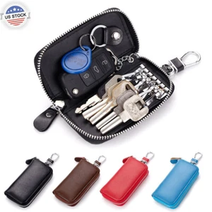 Mens Womens Genuine Leather Car Key Holder Bag Keychain Case Wallet with 6 Hooks - Picture 1 of 19