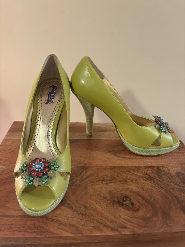New! Hale Bob Lime Green Embellished Peep Toe Pumps Heels Size 8 Wicked Inspired - Image 1 of 4