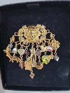 Kirks Folly Katzengesicht Anstecknadel Brosche Anhänger Kätzchen & Herz Strass Charms Vintage - Bild 1 von 6