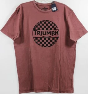 Lucky Brand Triumph Motorcycle Checkered Circle Oxblood T-Shirt Tee Biker - Picture 1 of 4