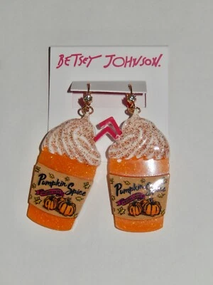 Authentic Betsey Johnson Pumpkin Spice Autumn Latte Coffee Thanksgiving Earrings - Image 1 of 4