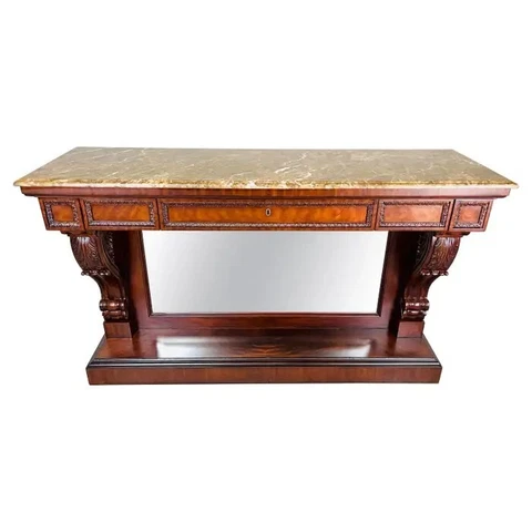 Ralph Lauren William IV Style Carved Mahogany Mirrored Marble Top Console Table Cover
