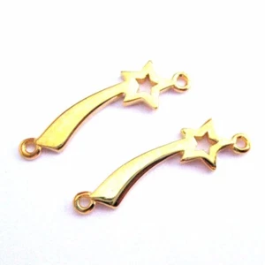 Colgante conector estrella fugaz plateada esterlina enchapado en oro 22K -18,5 mm- 1 pieza - Imagen 1 de 3
