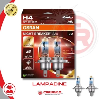 COPPIA H4 +220 LAMPADE OSRAM NIGHT BREAKER LASER 64193NB220 12v 60/55w - Immagine 1 di 3