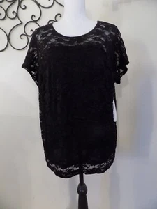 Boutique Damen Spitzenshirt, schwarz, neu, Größe 1X, Kurzarm - Bild 1 von 5