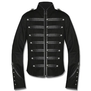 MENS GOTHIC PUNK EMO PARADE MILITARY MARCHING BAND DRUMMER JACKET IN BLACK - Picture 1 of 2