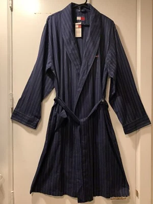 NUEVO CON ETIQUETAS Tommy Hilfiger Hombre Premium Algodón Bata Camisón Azul Marino Mediano Foto 1 de 4