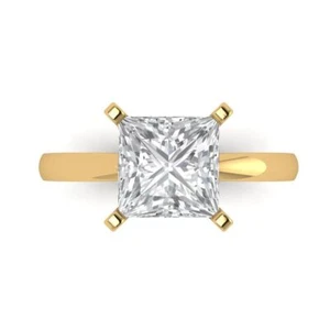 2.85 ct Princess CUT SOLITAIRE ENGAGEMENT RING 14K Yellow gold simulated diamond - Picture 1 of 11