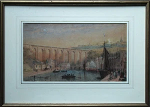 EIN GOVANNI ROMA ITALIENISCHES STADTBILD VIADUKT GEMÄLDE TIBER SONNENUNTERGANG ALTMEISTER UM 1840 - Bild 1 von 11