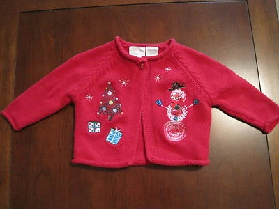 Miniwear Niña Rojo Muñeco de Nieve Navidad Algodón Cárdigan Suéter 3-6 Meses Usado en Excelente Condición Foto 1 de 4