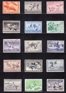 US Scott RW11-RW25 old $1-$2 Migratory Bird "Duck" Hunting stamps U/F-VF CV $245 - Picture 1 of 1