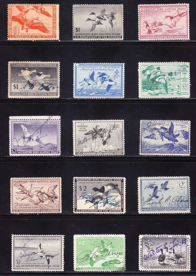 US Scott RW11-RW25 old $1-$2 Migratory Bird "Duck" Hunting stamps U/F-VF CV $245 - Image 1 of 1