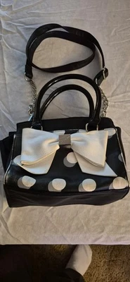 Betsey Johnson handbag white bow black with white polkadots and strap not prada - Image 1 of 4