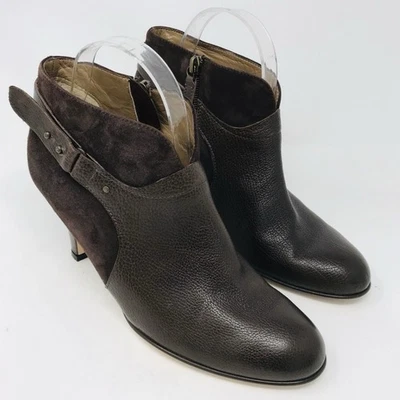 Anyi Lu Heel Boots Size EU 39 US 9 Vanessa Brown Leather Suede Zipper Booties - Image 1 of 4