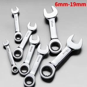 1PCS Stubby Ratchet Spanner - 6-19mm Range, 72 Tooth Short Handle Socket  - Picture 1 of 39