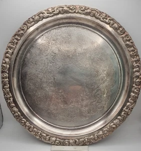 Heavy Silver Plate Patterned Serving Tray Platter Made in Australia Round 31cm - Picture 1 of 14