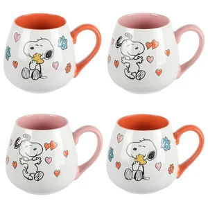 Peanuts Mothers Baby 4 Piece 20 Ounce Stoneware Belly Mug Set in Orange and Pink - Picture 1 of 1