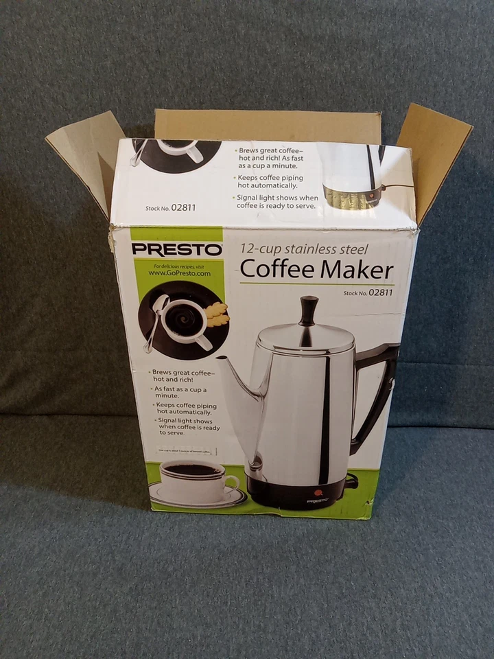 Presto Coffee Maker Silver Black 12 Cups Stainless Signal Light Manual 02811 - Image 1 of 4