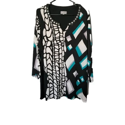 Blusa Mujer 2X Nueva Con Etiquetas Deslumbrante Joya Escote Geométrico Oficina Carrera Bling JM Foto 1 de 4