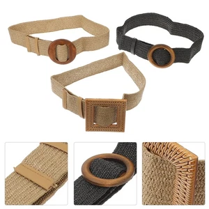 Cinturón de cintura elástico tejido de imitación 3 piezas cinturón de vestir bohemio para mujer - Imagen 1 de 10