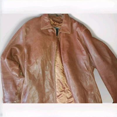 3 XL Chaqueta/Abrigo de Invierno de Cuero Marrón Tostado Oscuro Cremallera 26" Pit To Pit, Cuello Foto 1 de 4