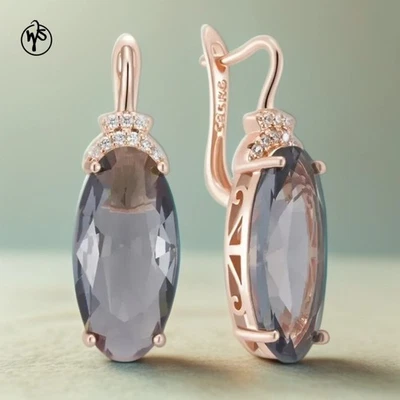 Große ovale Luxus Ohrringe in leuchtendem Grau Vergoldet Rosegold Gold 585 - Bild 1 von 4