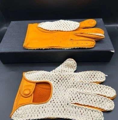 Guantes de conducción Kiton Napa de cuero naranja y crema Foto 1 de 4