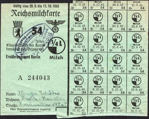 Food rations coupons 1943 - WWII -Series: A 244043 - Germany / Berlin - C43 - Picture 1 of 3