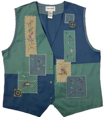 Chaleco De Colección Napa Valley Para Mujer Grande Retazos Corbata Floral Bordado Casa de Campo Foto 1 de 4