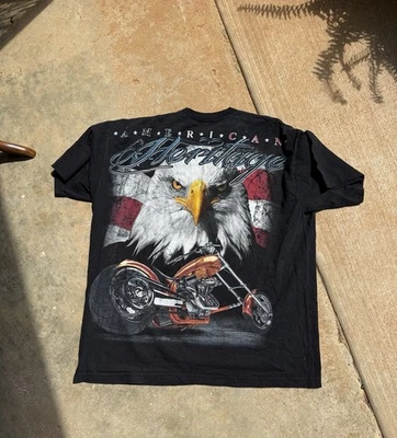 Camiseta gráfica de dos caras American Heritage Chopper motocicleta Bald Eagle 2XL Foto 1 de 4