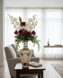 30" Marmor Blumenvase mit Perlmutt Intarsien Luxus Home Akzent Vase Dekor - Bild 1 von 5