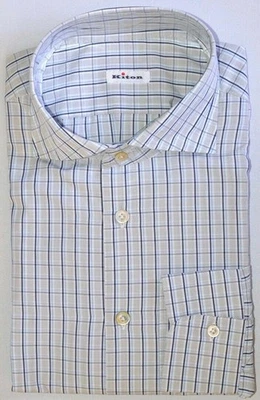 KITON Mens Handmade Multi Color Plaid Slim Dress Shirt Size 16.5 NEW $600 - Image 1 of 4