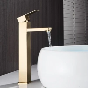 Brushed Gold Basin Mixer Tap Mono Tall Bathroom Cloakroom Sink Tap Fixings Hoses - Picture 1 of 8
