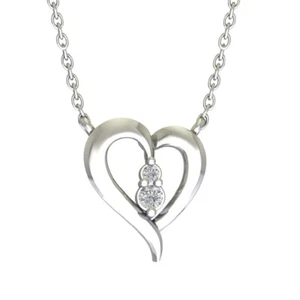 14K White Gold Round Diamond Heart Pendant w/ Sterling Silver Chain 1/20ct, 18" - Picture 1 of 5