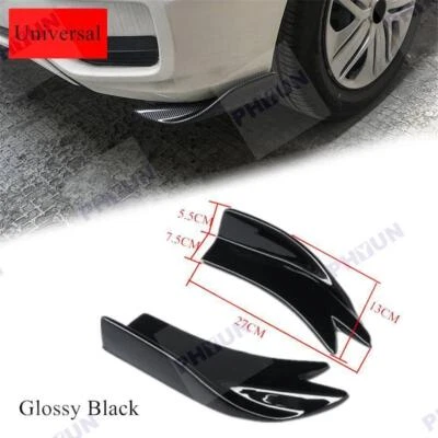2pcs Glossy Black Car Rear Bumper Spoiler Canards Fins Anti-crash Diffuser Lip - Image 1 of 4