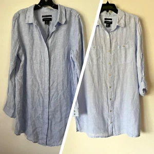 NWT Linen TAHARI Long Sleeve Button Front Lightweight Tunic Sz L - Picture 1 of 10