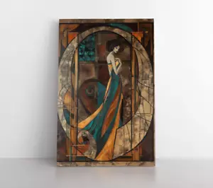 20er Jahre Frau Art Deco Stil Vintage Wandbild Kunstdruck auf Leinwand | Elegantes 20er Mädchen - Bild 1 von 12