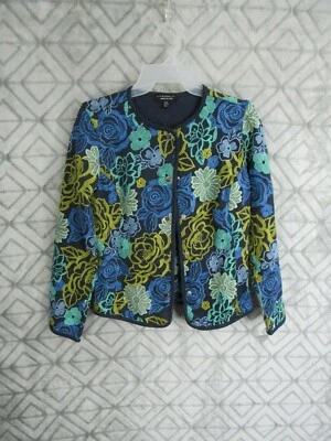 Nuevo Blazer Isaac Mizrahi Top Talla XXS Azul Floral Bordado A Presión Delantero  Foto 1 de 4