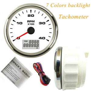 85mm Tachometer 4000RPM Engine Rev Counter for Car Marine 7 Color LED Waterproof - Picture 1 of 8