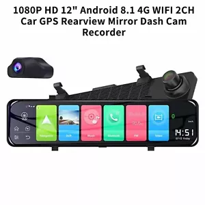 12" HD Touch Ips 4G WIFI Car DVR Camera Android Dash Cam Smart Rearview Mirror - Picture 1 of 13